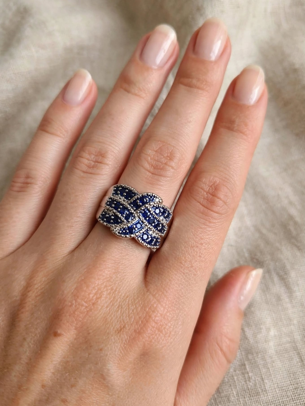 Elegant Blue Crystal Knot Statement Ring - Women Jewelry